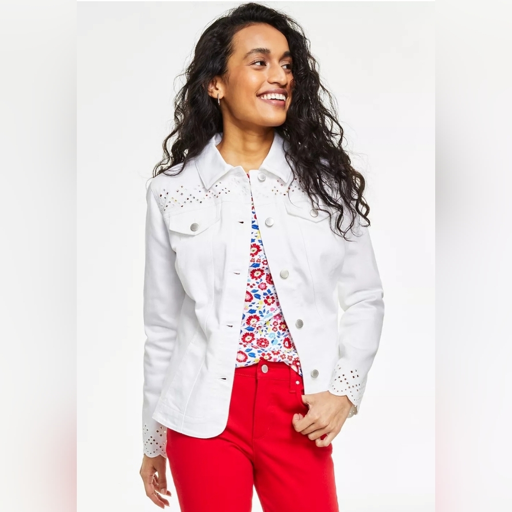 Charter Club Bright White Denim Jacket, XL, NWT